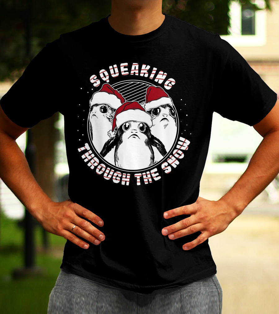 Squeaking Through The Snow Star Wars Porg Santa Hat T-Shirt