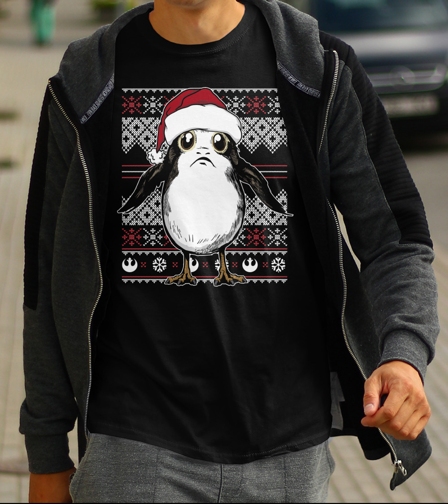 Star Wars Porg Christmas Santa Hat Ugly T-Shirt