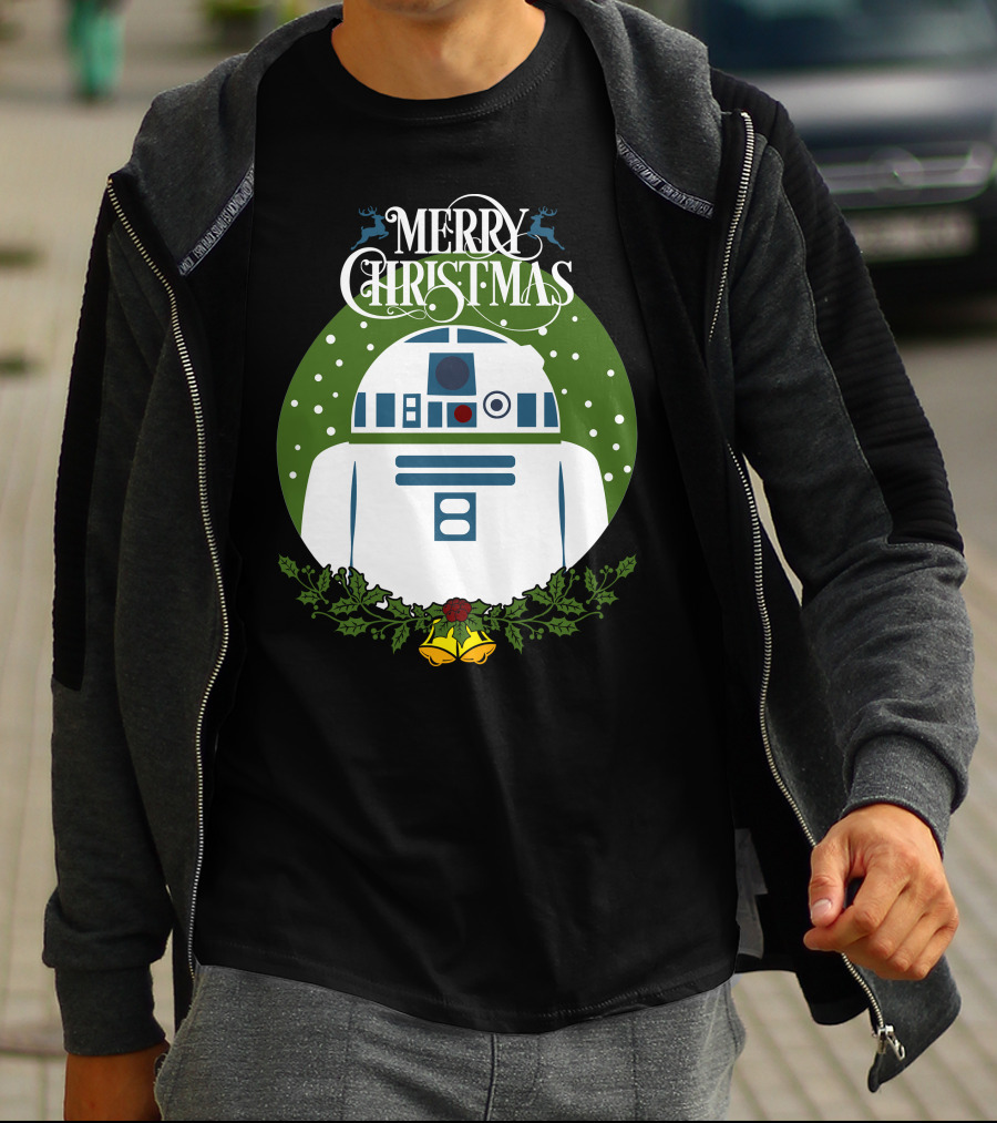 Star Wars R2-D2 Merry Christmas Wreath With Bells And Holly T-Shirt