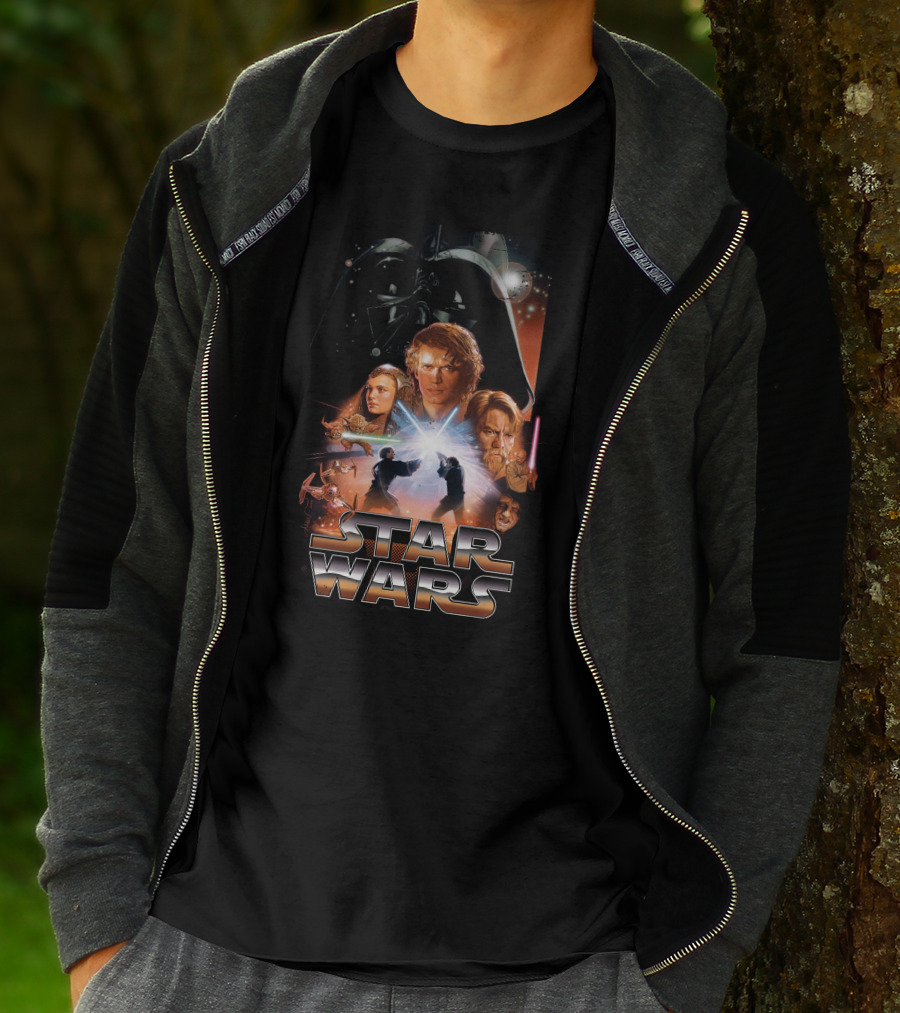 Star Wars Revenge Of The Sith Movie Anakin Obi-Wan Lightsaber Duel Darth Vader Collage T-Shirt
