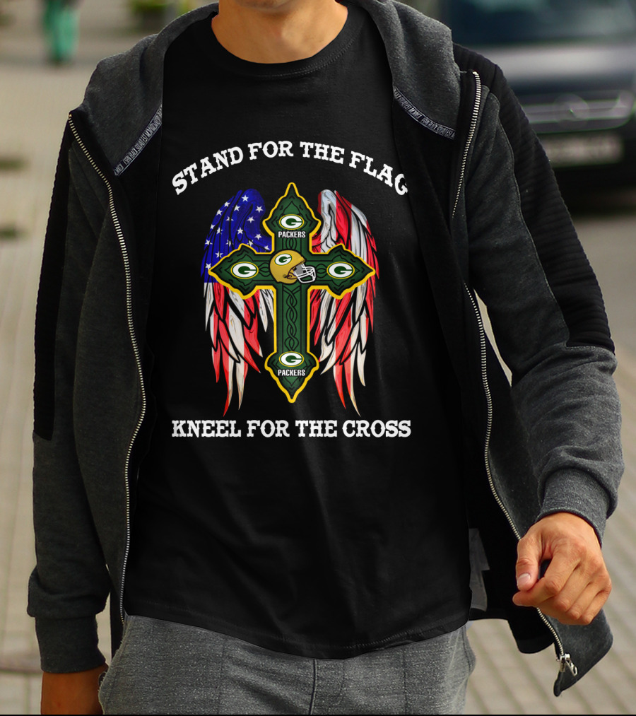 Packers Cross With American Flag Wings Stand For The Flag Kneel For The Cross T-Shirt
