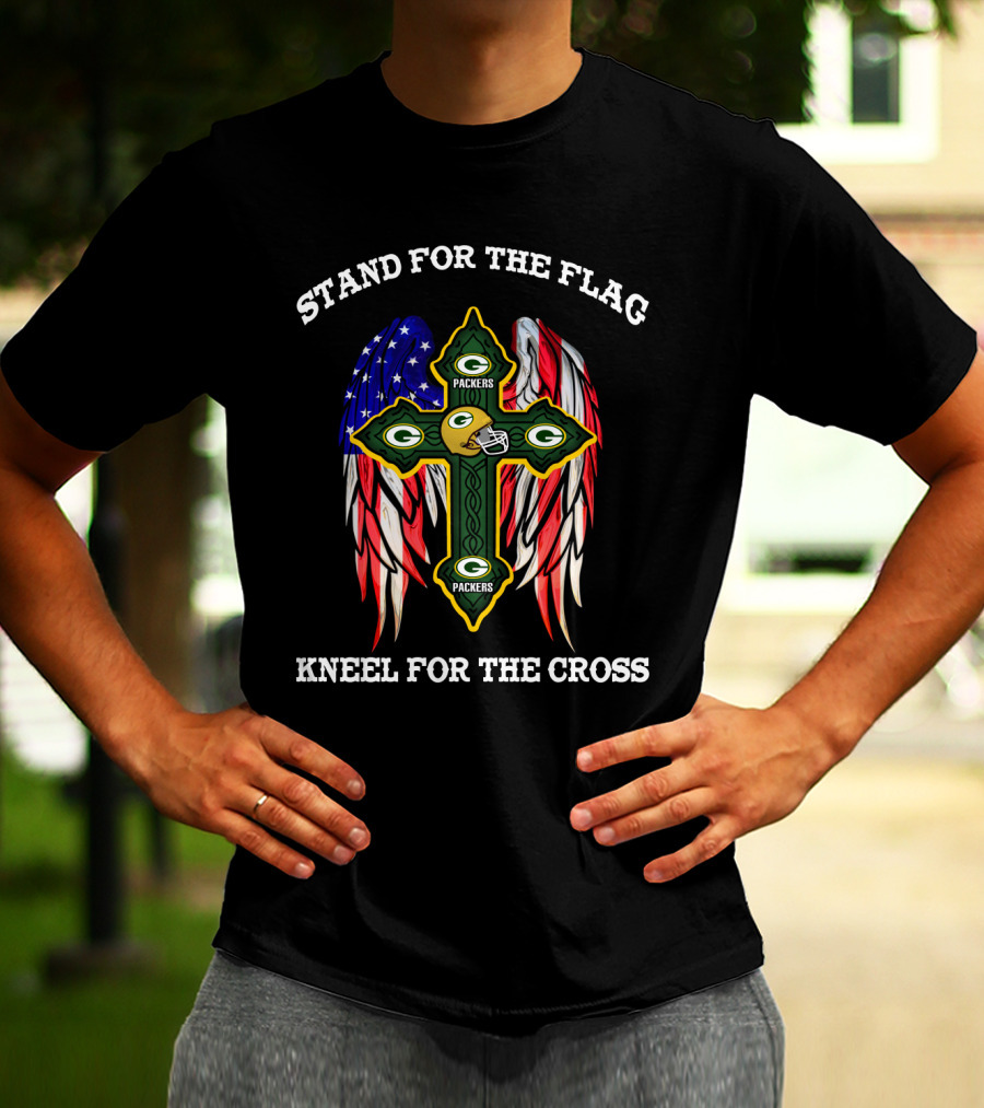 Packers Cross With American Flag Wings Stand For The Flag Kneel For The Cross T-Shirt