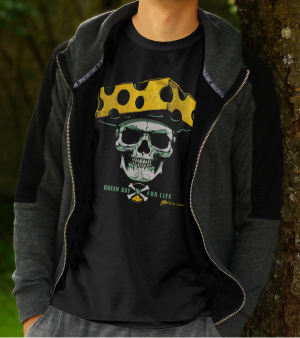 Green Bay For Life Skull Cheesehead T-Shirt