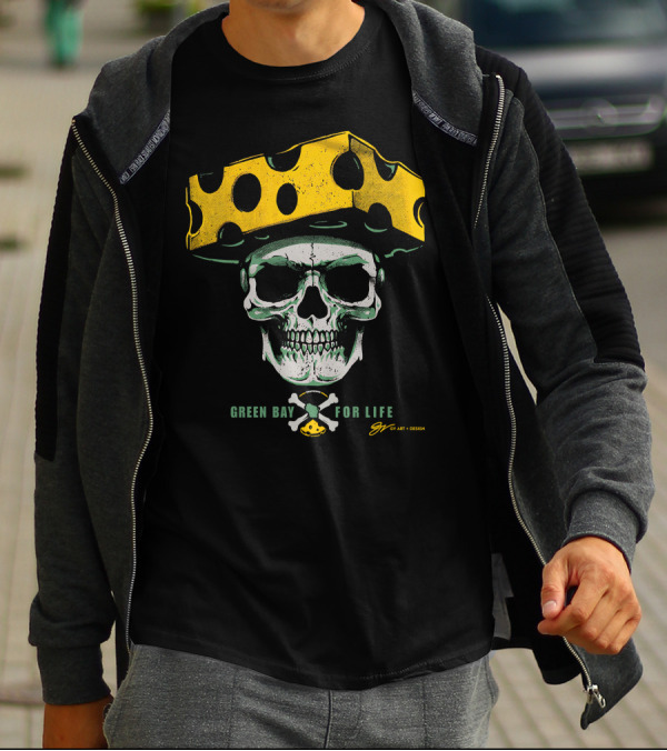 Green Bay For Life Skull Cheesehead T-Shirt