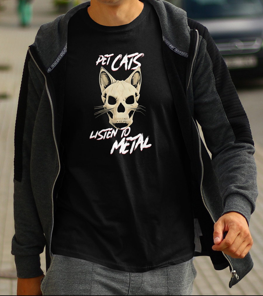 Pet Cats Listen To Metal Skull Headcat T-Shirt