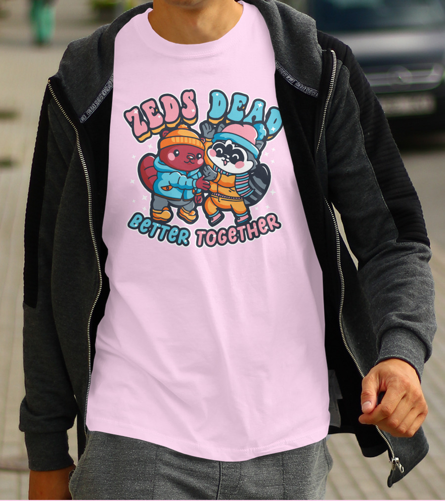 Zeds Dead Better Together Cartoon Beaver And Raccoon Winter Adventure T-Shirt
