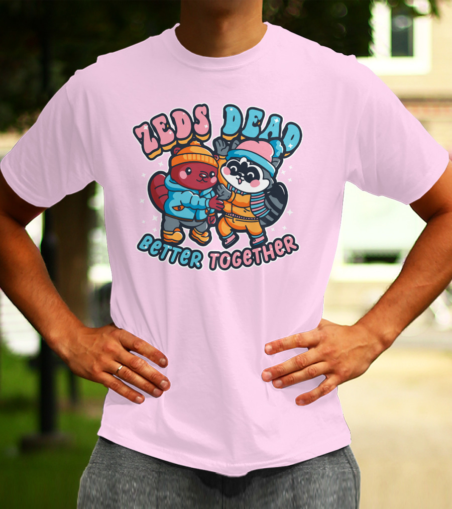 Zeds Dead Better Together Cartoon Beaver And Raccoon Winter Adventure T-Shirt
