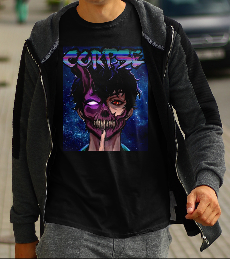 CORPSE Husband Anime Half Demon Face Art Dark Space Background T-Shirt