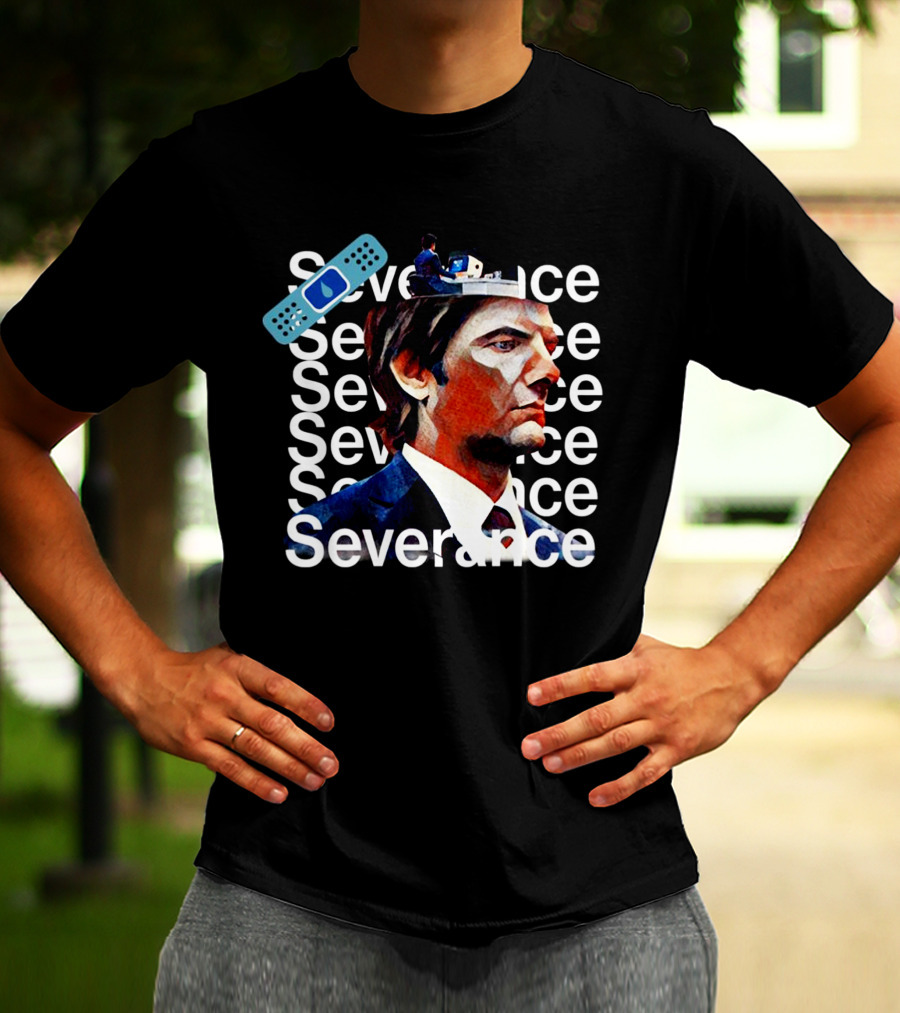 Severance Repeated Text With Bandage And Office Worker Scene T-Shirt