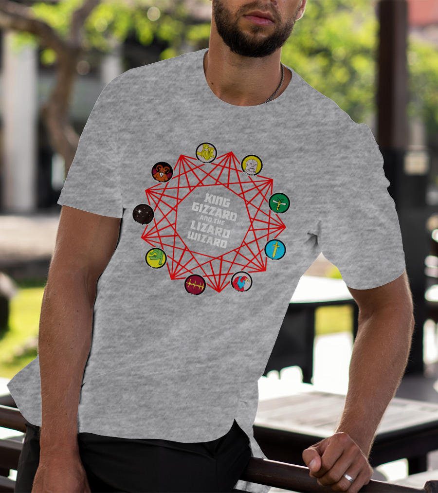 King Gizzard And The Lizard Wizard Merch With Iconic Symbols And Red Geometric Web T-Shirt