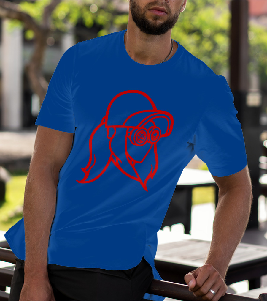 Rezz Cloaked Hockey Jersey Iconic Line Art Design Red On Blue T-Shirt