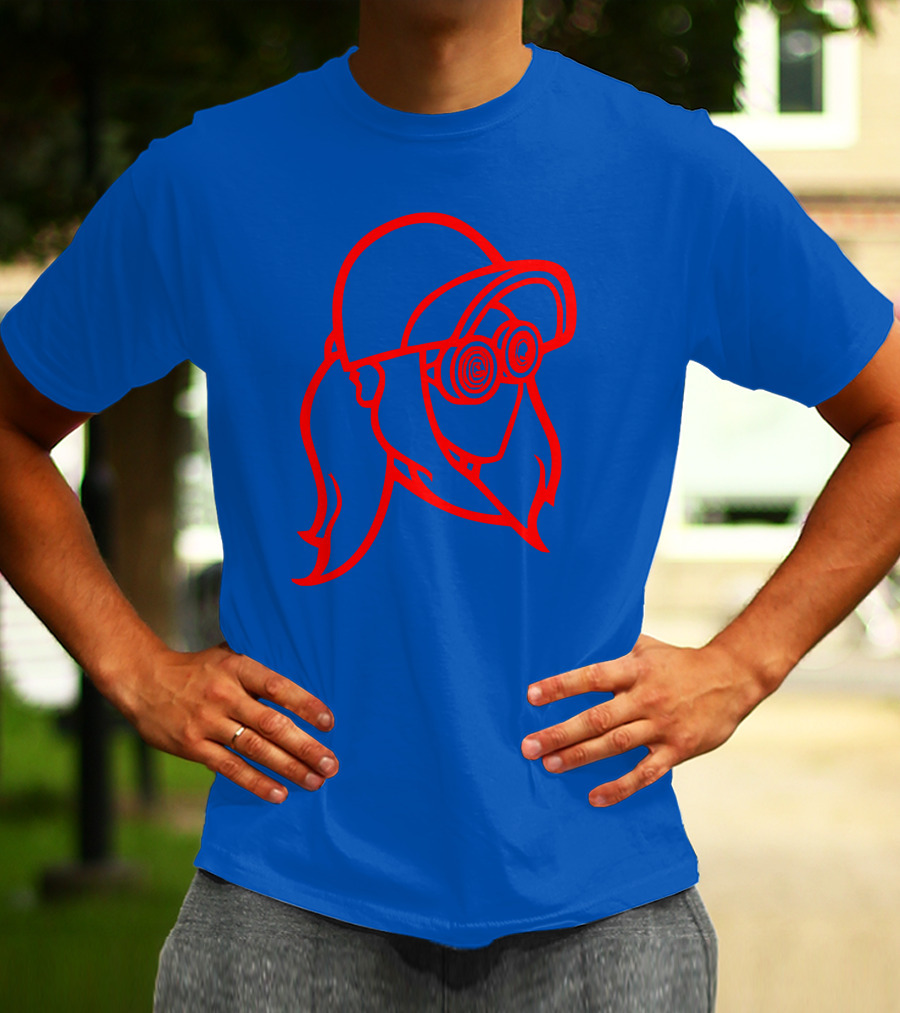 Rezz Cloaked Hockey Jersey Iconic Line Art Design Red On Blue T-Shirt