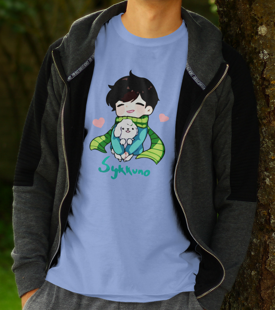 Sykkuno Cute Chibi Character With Puppy And Green Scarf T-Shirt