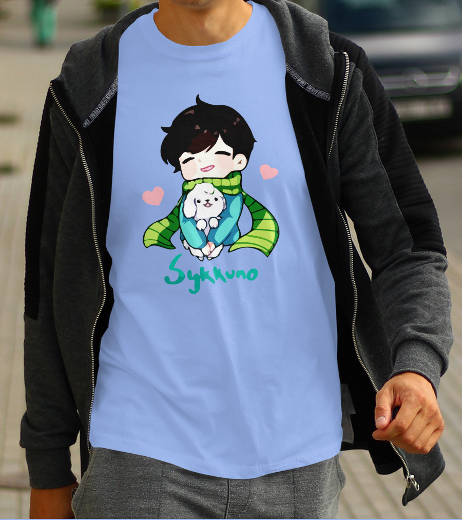 Sykkuno Cute Chibi Character With Puppy And Green Scarf T-Shirt