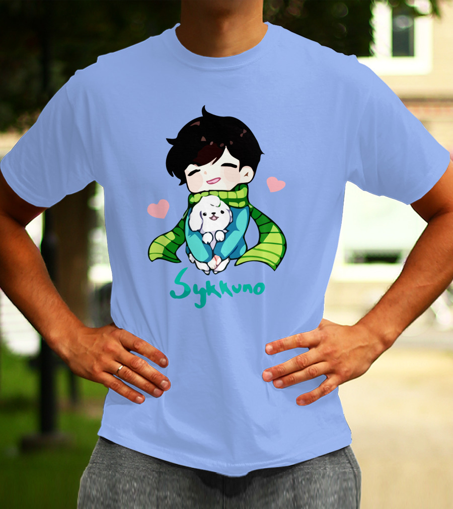 Sykkuno Cute Chibi Character With Puppy And Green Scarf T-Shirt