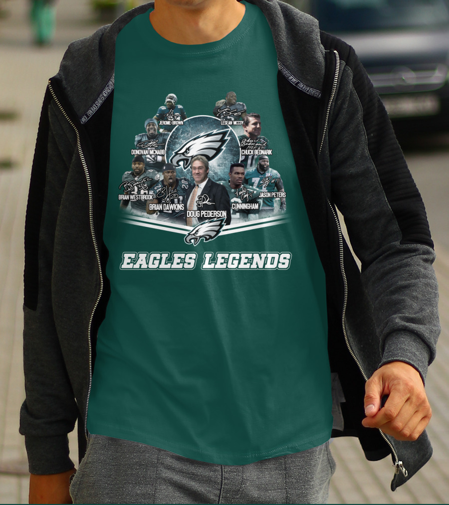 Eagles Legends Jerome Brown Lesean Mccoy Donovan Mcnabb Chuck Bednarik Brian Westbrook Brian Dawkins Doug Pederson Randall Cunningham Jason Peters T-Shirt