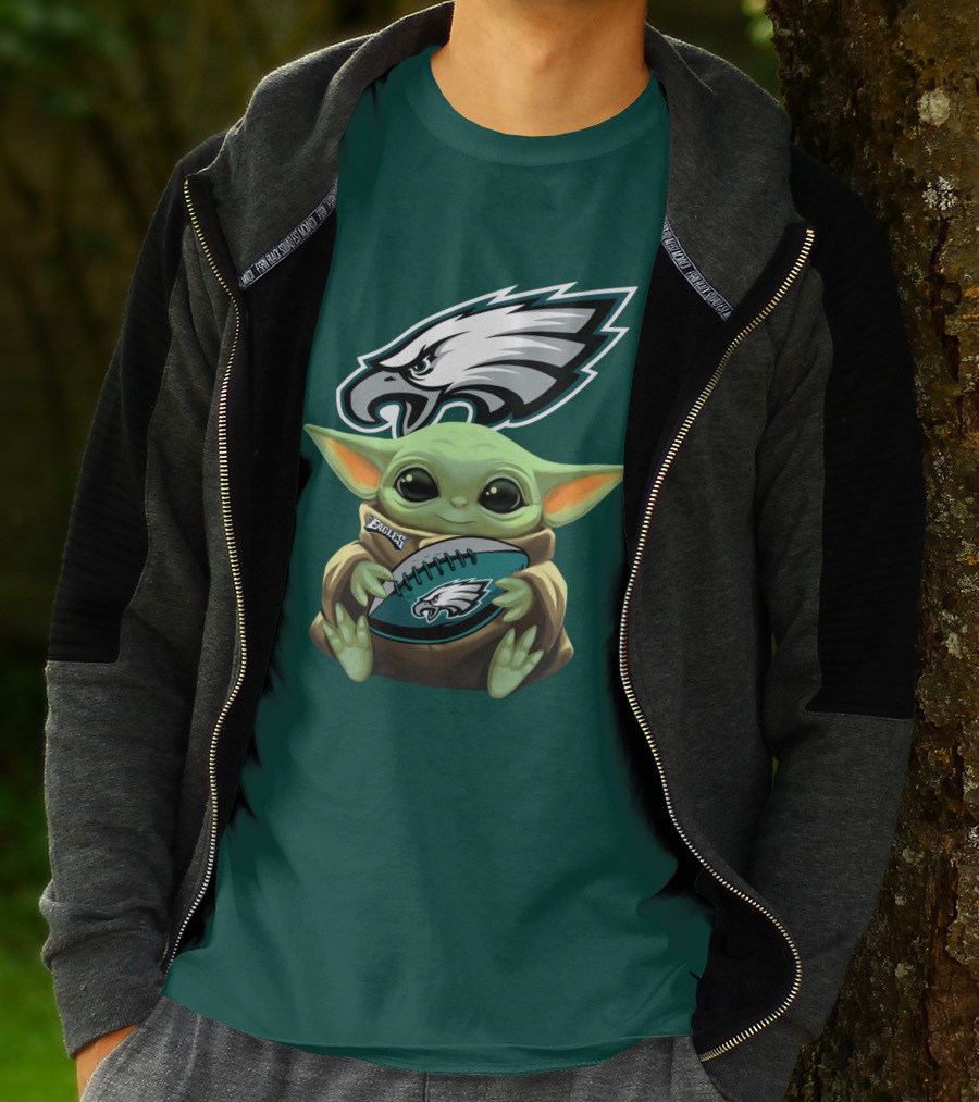 Baby Yoda Holding Philadelphia Eagles Football T-Shirt