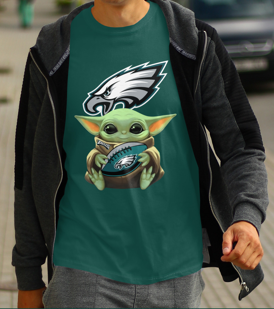 Baby Yoda Holding Philadelphia Eagles Football T-Shirt
