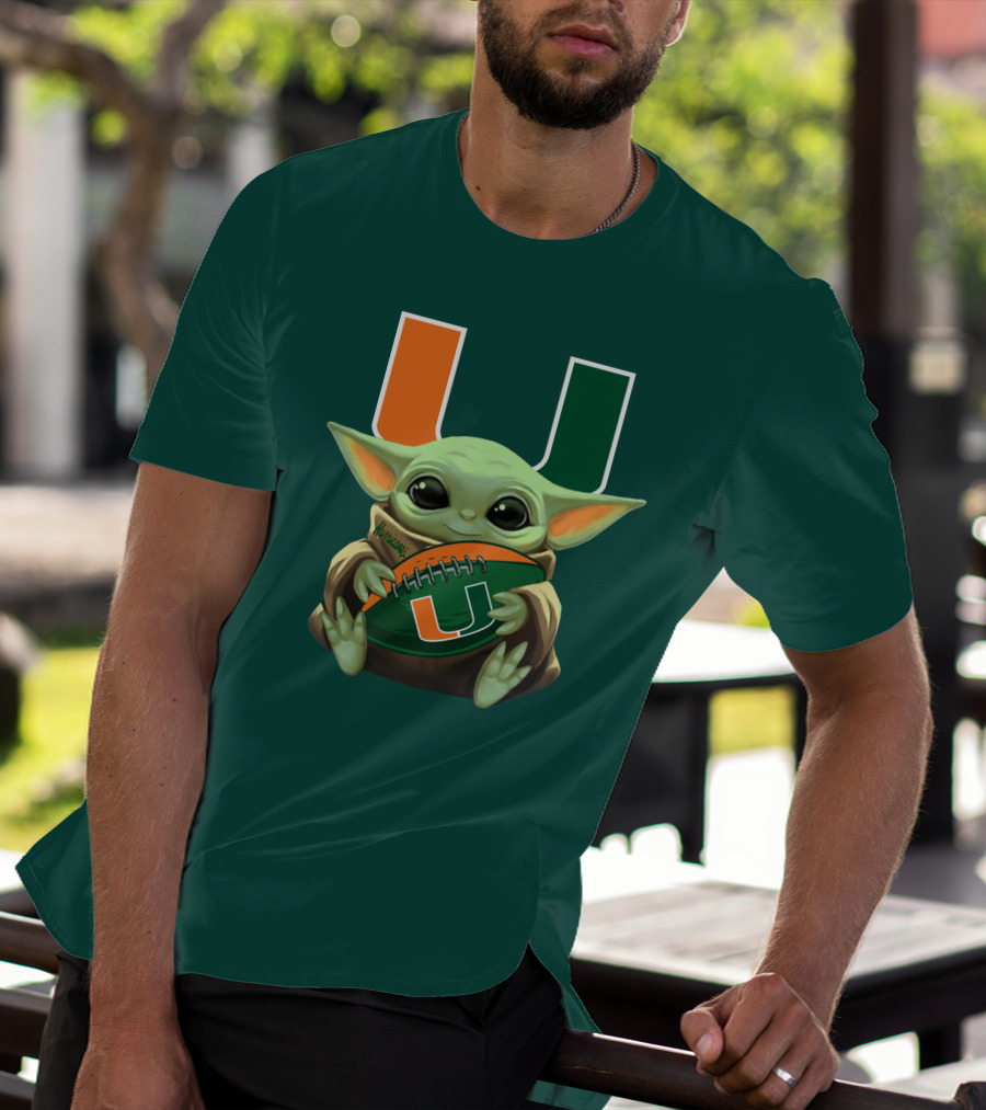 Miami Hurricanes Baby Yoda Football T-Shirt