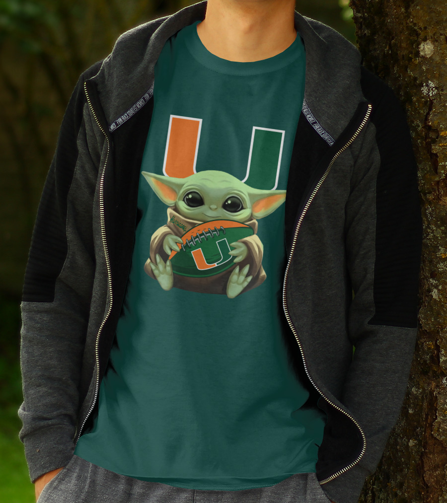 Miami Hurricanes Baby Yoda Football T-Shirt