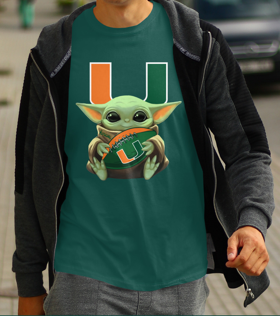 Miami Hurricanes Baby Yoda Football T-Shirt