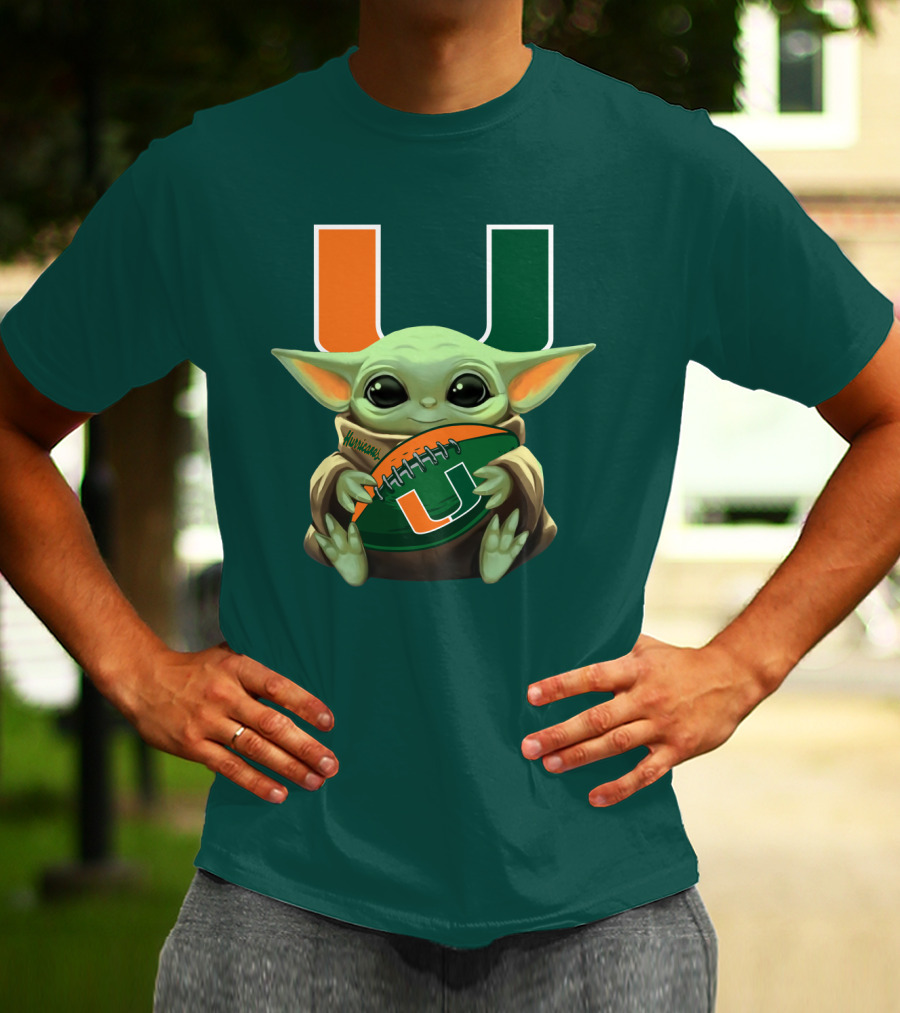 Miami Hurricanes Baby Yoda Football T-Shirt