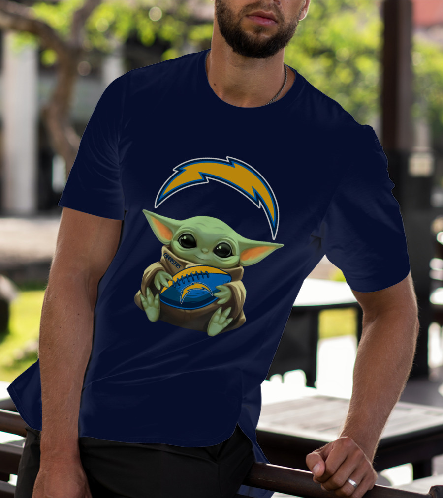 Los Angeles Chargers Baby Yoda Football T-Shirt