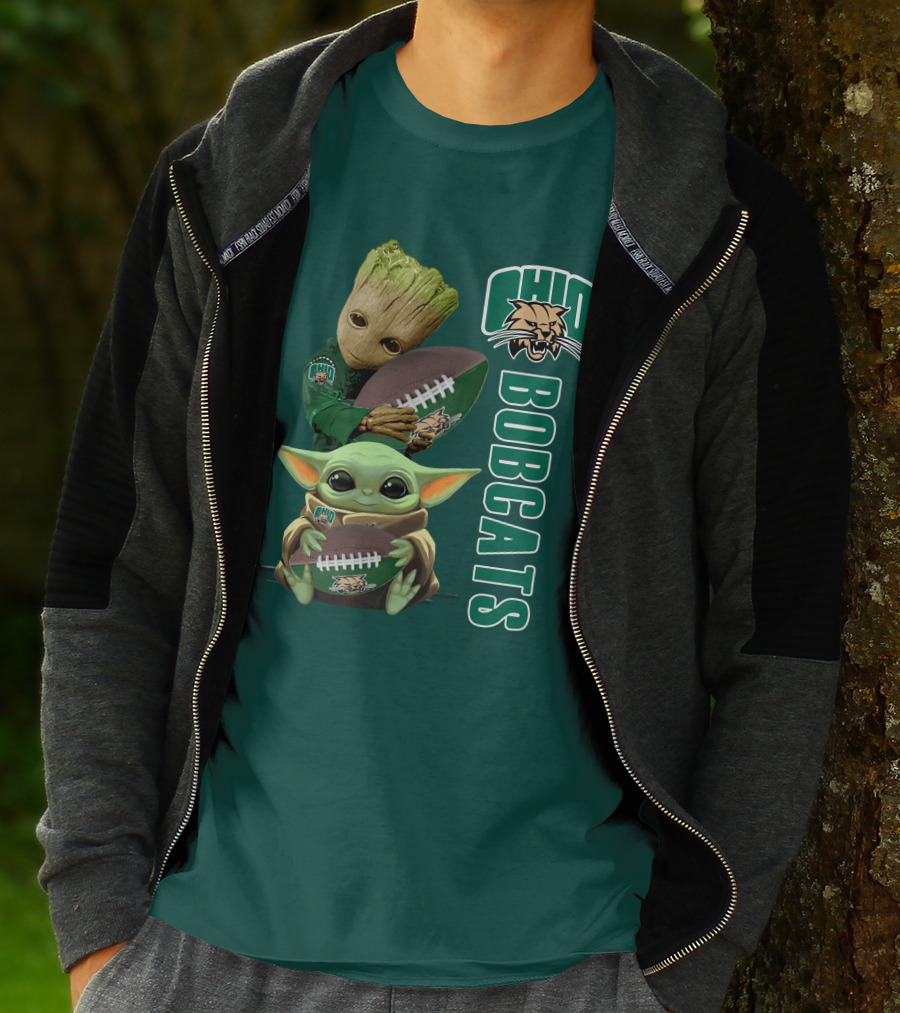 Ohio Bobcats Grogu And Groot Football T-Shirt