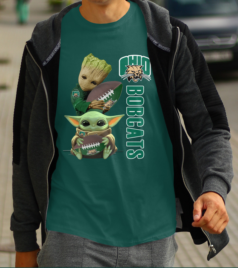 Ohio Bobcats Grogu And Groot Football T-Shirt