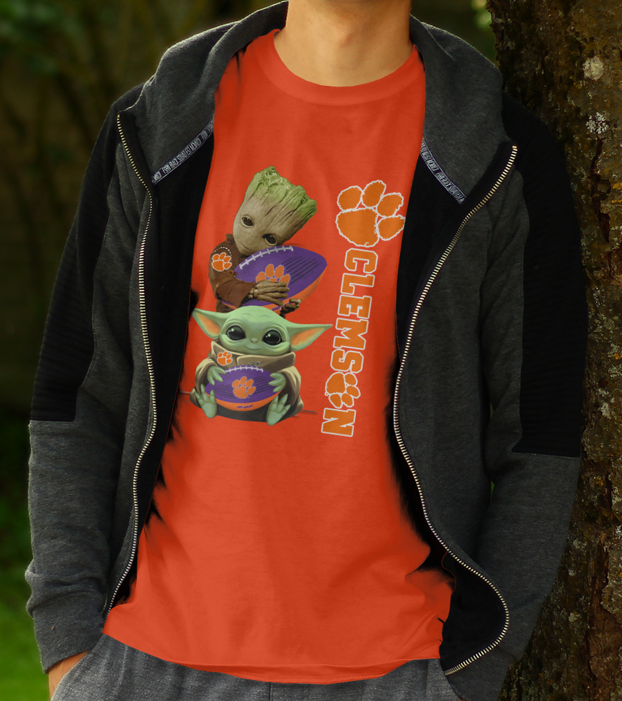 Clemson Football Baby Yoda And Groot T-Shirt