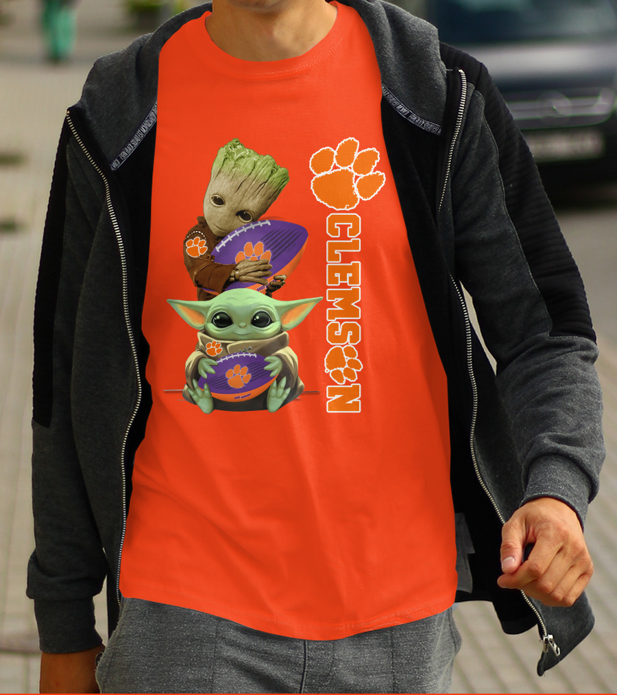 Clemson Football Baby Yoda And Groot T-Shirt