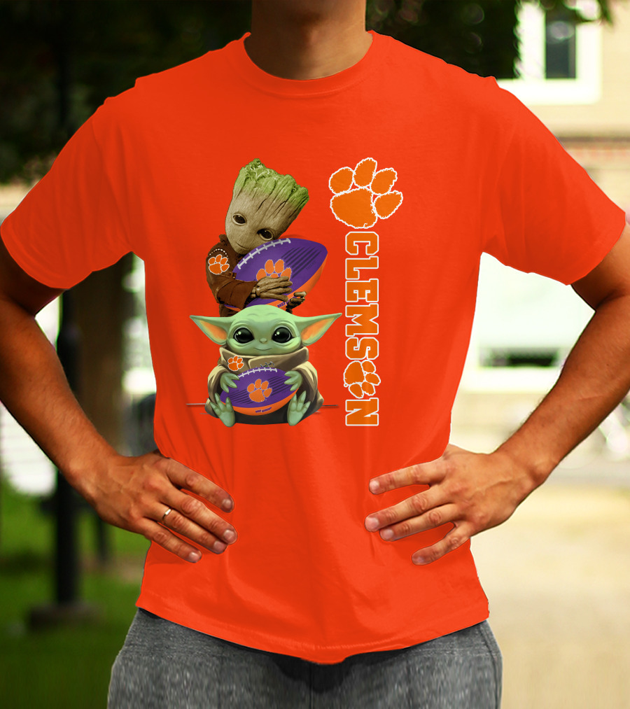 Clemson Football Baby Yoda And Groot T-Shirt