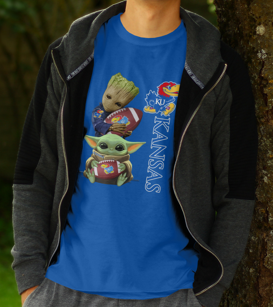 Groot Baby Yoda Kansas Jayhawks Football T-Shirt