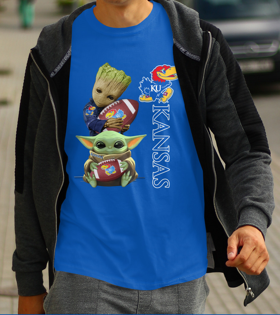 Groot Baby Yoda Kansas Jayhawks Football T-Shirt
