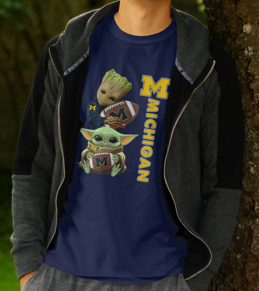 M Michigan Groot Baby Yoda Football T-Shirt