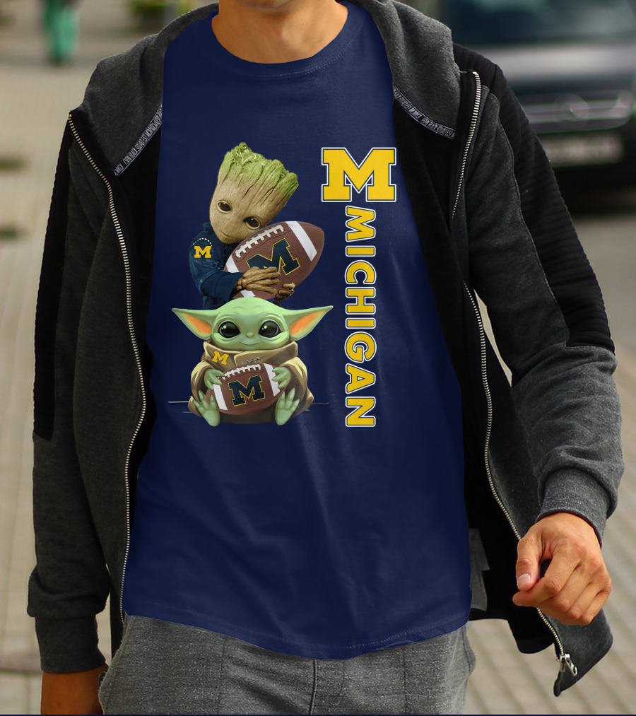 M Michigan Groot Baby Yoda Football T-Shirt