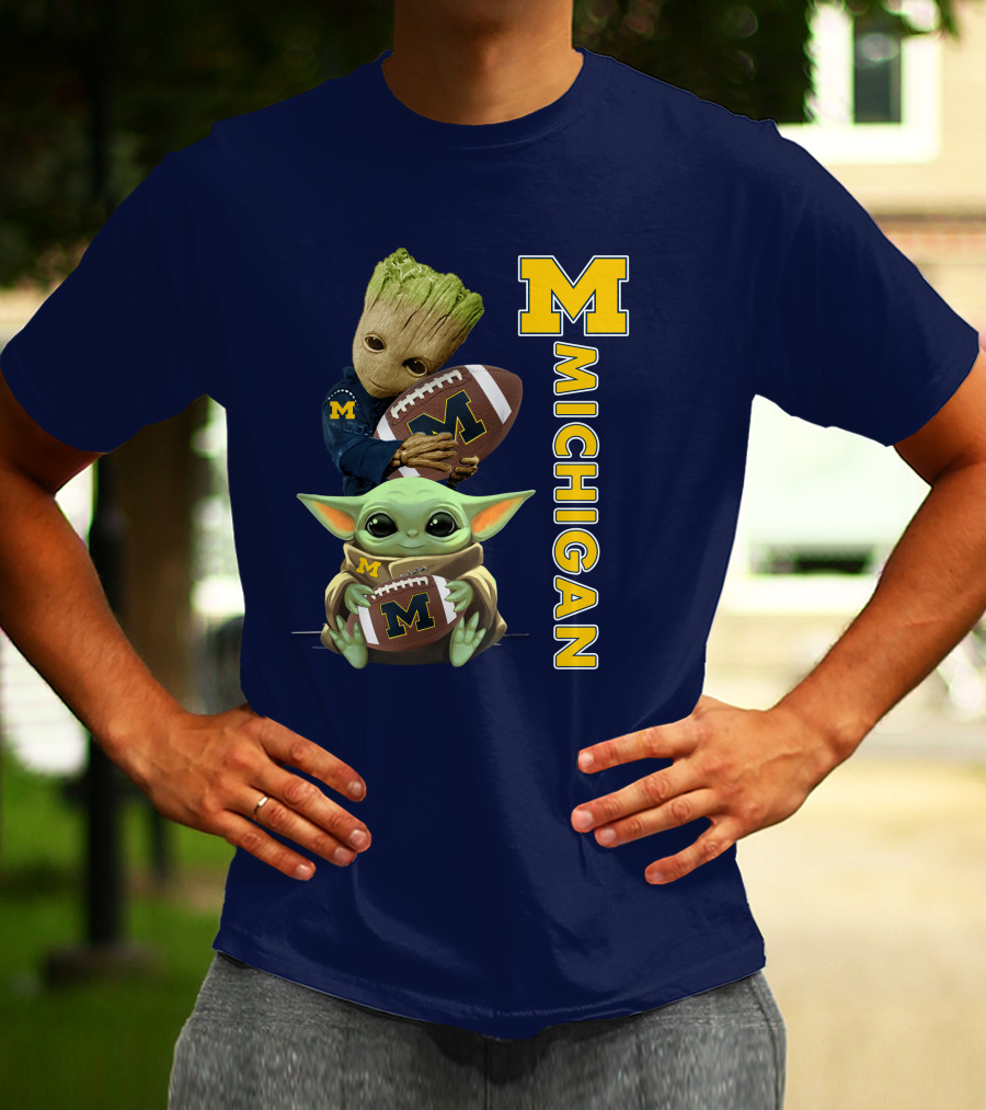 M Michigan Groot Baby Yoda Football T-Shirt