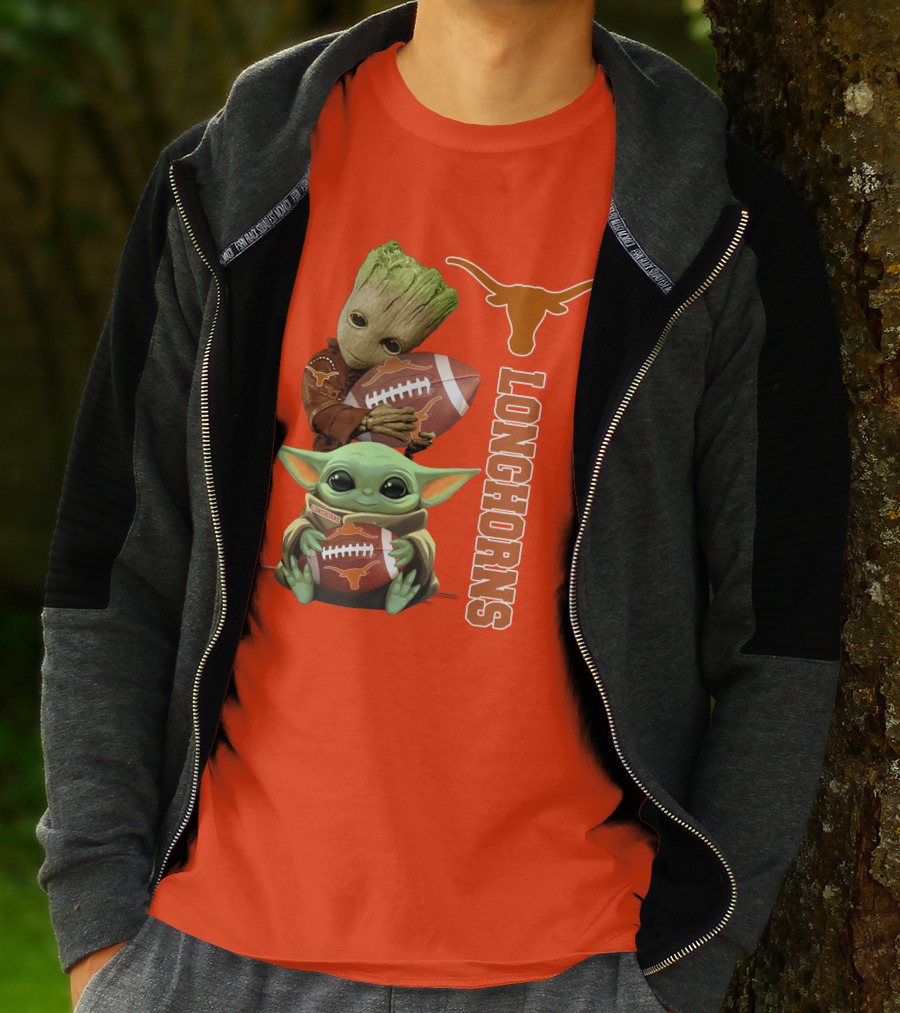 Groot And Baby Yoda Football Longhorns T-Shirt