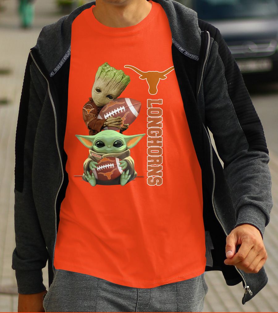 Groot And Baby Yoda Football Longhorns T-Shirt