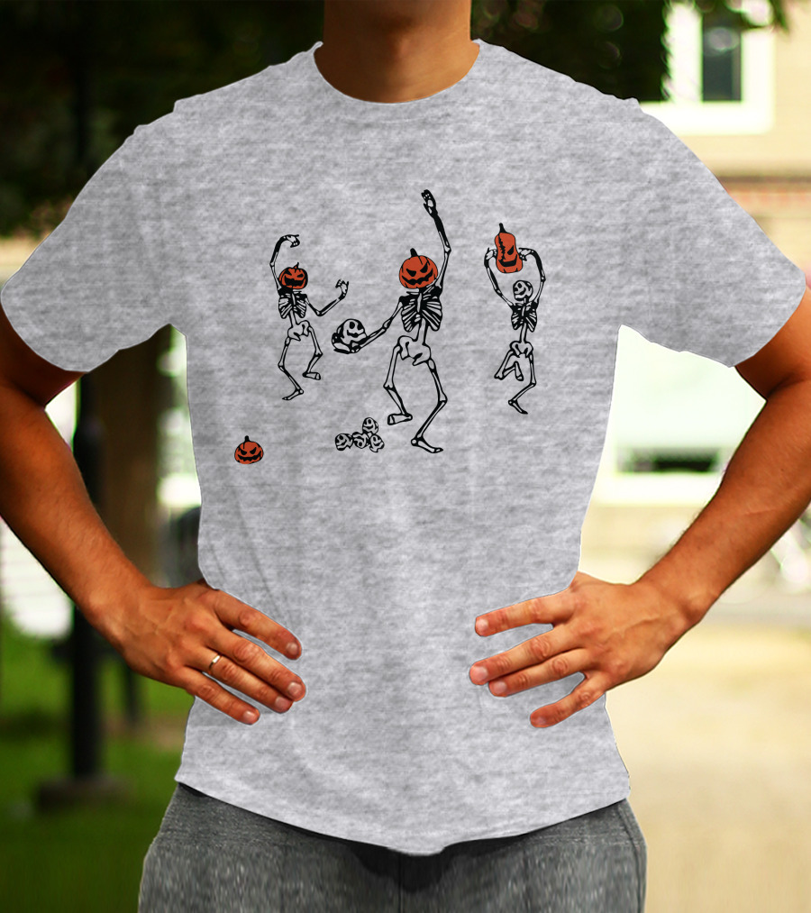 Dancing Pumpkin-Head Skeletons Halloween T-Shirt