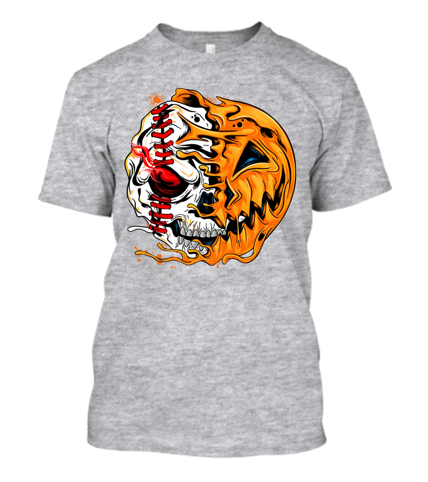 Baseball Pumpkin Skull Halloween Fusion T-Shirt