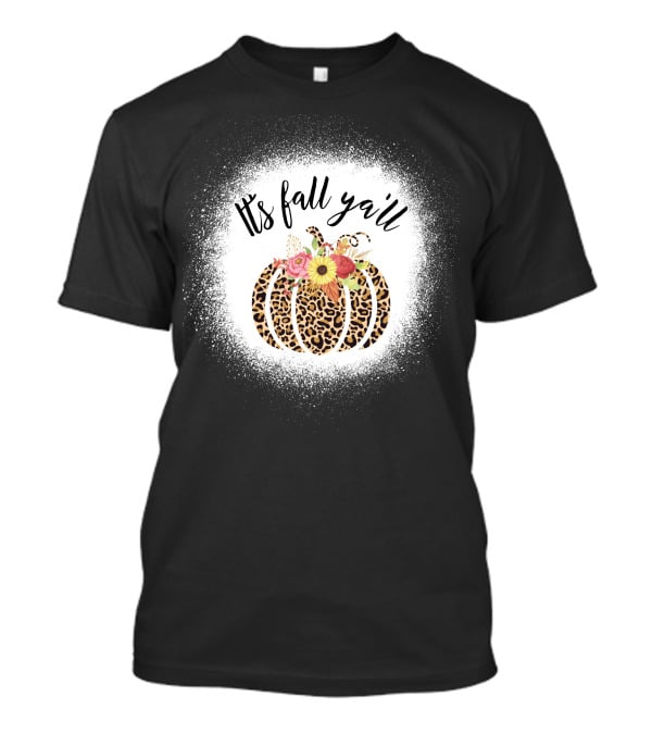 Its Fall Yall Leopard Pumpkin With Floral Accent T-Shirt