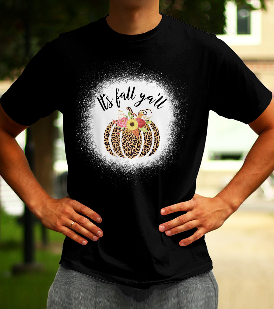 Its Fall Yall Leopard Pumpkin With Floral Accent T-Shirt