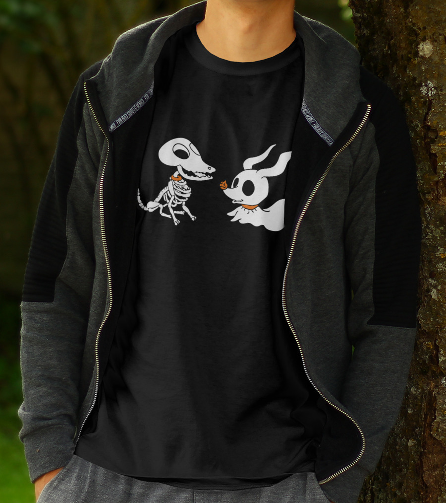 Zero The Ghost Dog And Dino Skeleton Pups Halloween T-Shirt