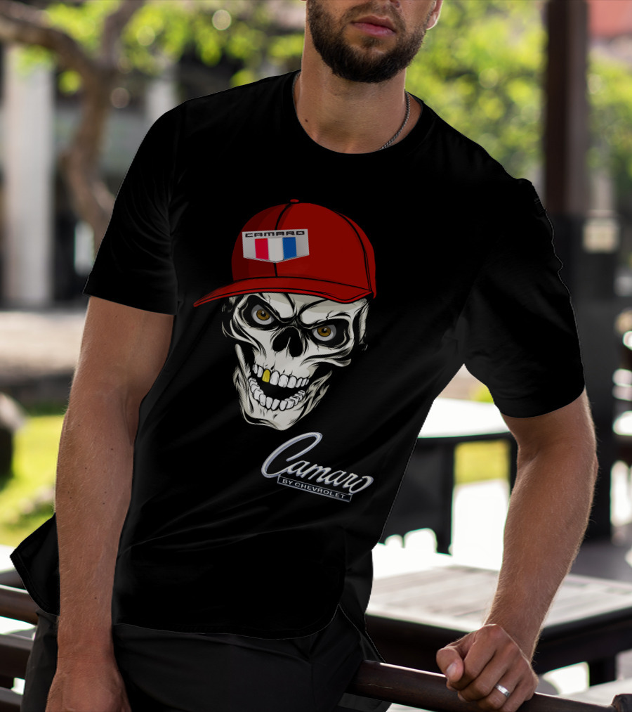 Camaro Skull With Red Cap By Chevrolet T-Shirt
