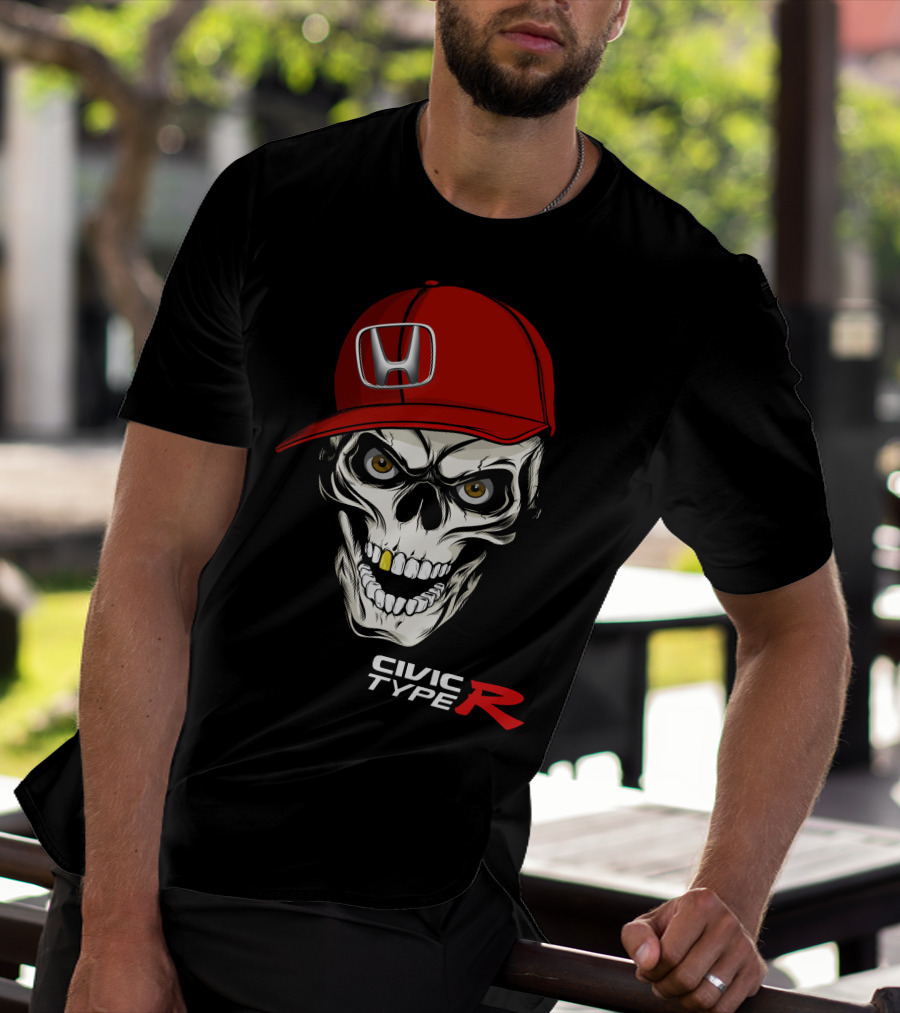 Civic Type R Skull With Red Honda Cap T-Shirt