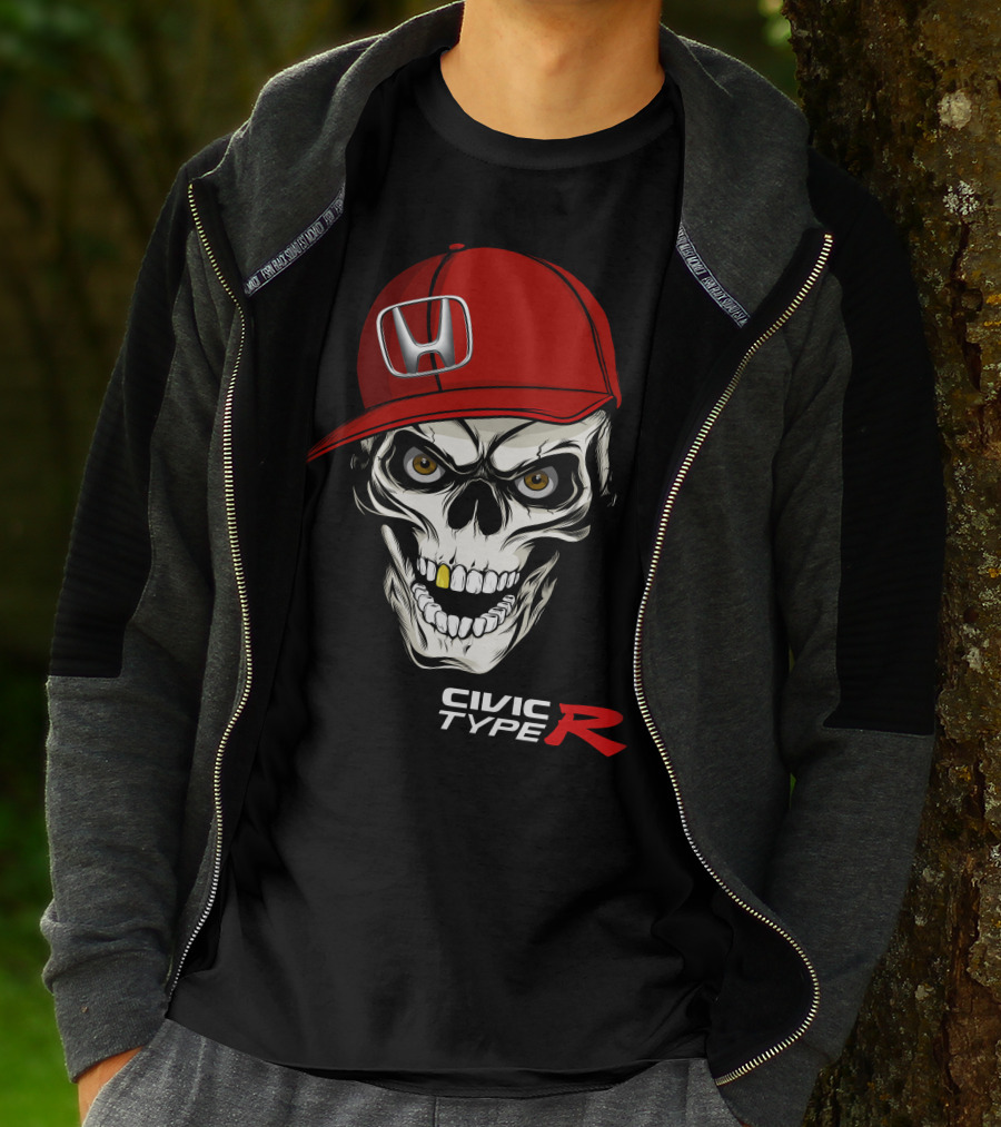 Civic Type R Skull With Red Honda Cap T-Shirt