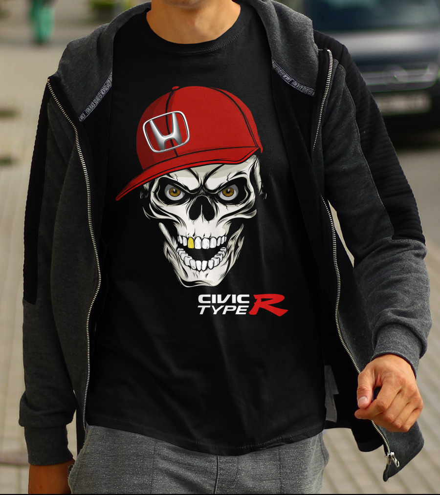 Civic Type R Skull With Red Honda Cap T-Shirt