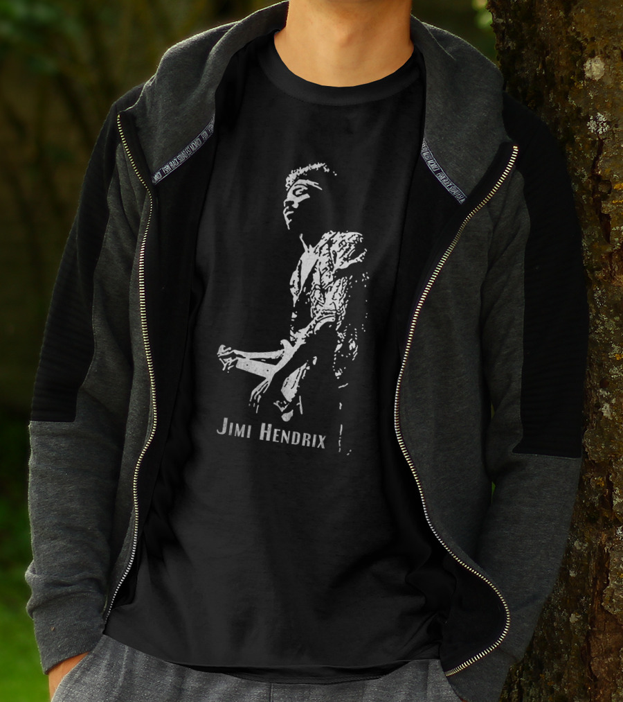 Jimi Hendrix Black And White Guitar T-Shirt