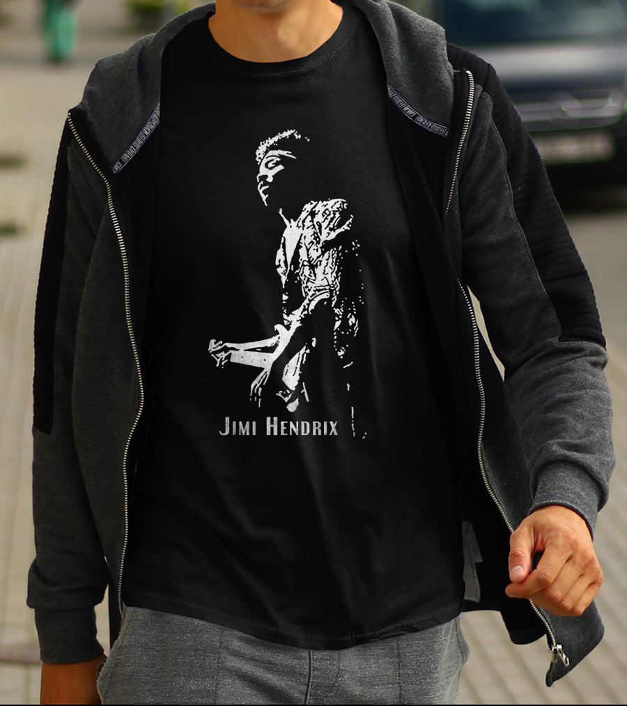 Jimi Hendrix Black And White Guitar T-Shirt
